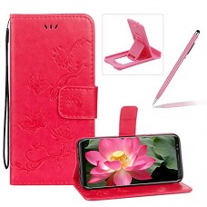 Strap Leather Case for Galaxy Note 8 Hot Pink Wallet Leather Cover for Galaxy Note 8 Herzzer Classic Pretty Butterfly Lotus Drawing Embossed Magnetic Stand Card Holders Smart Case with Soft Inner - B07GXMJQBD